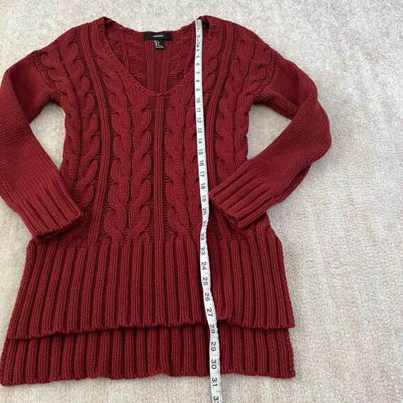 Forever 21 Cotton Chunky Cable Knit Red V-Neck Long Tunic Sweater S - Picture 5 of 9